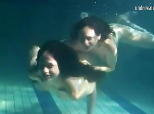 Underwater workout and fun with two beauties