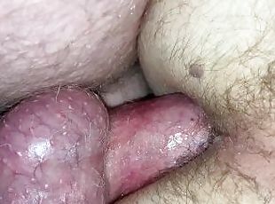 Married gay gets sloppy seconds using cum as lube
