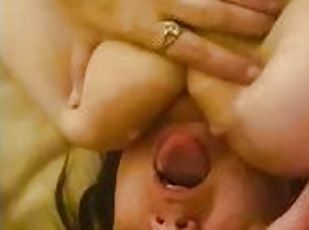 BBW with huge tits takes cum