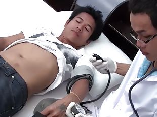 Anally spoiled Asian twink barebacked by doctor at home