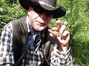 Cowboy daddy on break and pumping his cock