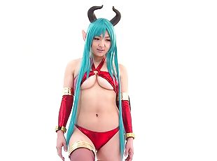 Cosplaying Japanese she-devil gets her pussy pounded