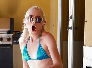 Blonde wife Jessie Saint sunbathes and rides a dick of the neighbor
