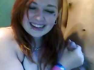 Cute teen redhead jacks a cock on webcam