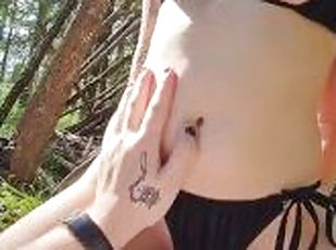 Tattooed babe gets fucked in the woods after the beach