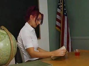 Redhead Teacher In Miniskirt Love Big Black Cocks In Her Shaved Pussy