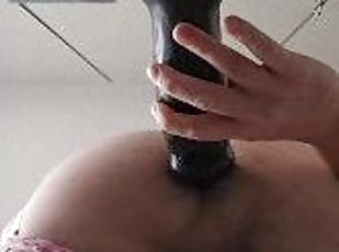 Fucking my ass with an xxl dog cock dildo while crossdressed milking my prostate amd leaking cum