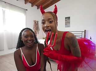 Evil black babes go full mode on one another's creamy pussy