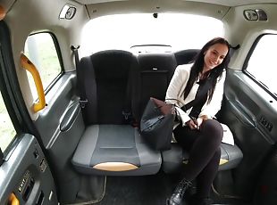 The horny driver persuaded the young naive brunette to suck his dick