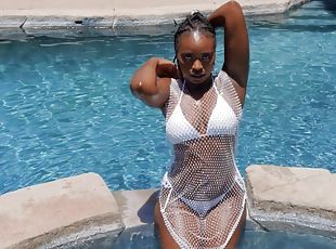 Elsie wearing fishnet enjoys while being penetrated by the pool