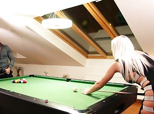 MILF bombshell blonde missionary fucked on the pool table