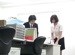 Japanese secretary enjoys while getting fucked by her coworker