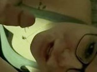 Nerdy girl with glasses sucking dick