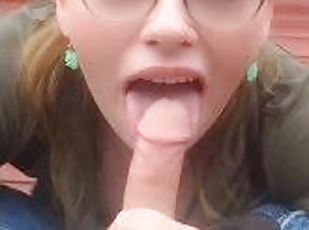 Sexy nerdy bbw in glasses deepthroats in nature