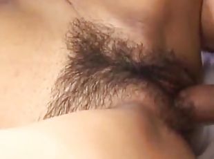 Hairy Asian fucked in missionary and made to swallow