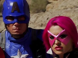 Masked hottie Phoenix Marie moans while having sex with Captain America