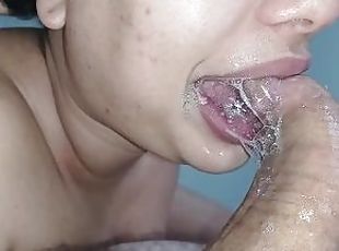 POV very close to my saintly face, + very bitch chipping dick inside in my mouth very wet????????????????????